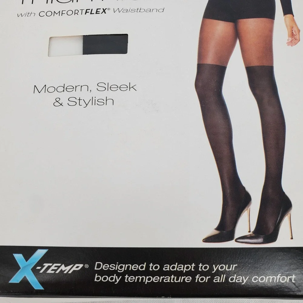 Hanes Women Small Premium Perfect Illusion Thigh High Tights 2pk Black 40 Denier